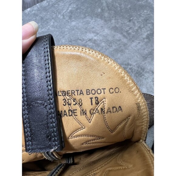 Vtg Alberta Boot Company Gray Black Leather Cowboy Boots 8.5 EE Mens Western - Picture 10 of 16